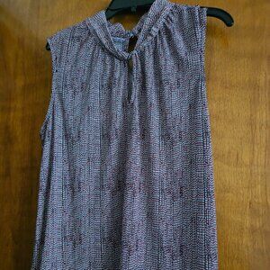 NWT Tommy Hilfiger Sleeveless Blouse, Navy Red & White Geometric Pattern Medium